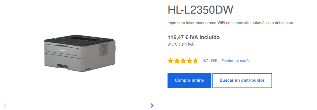 Precio Impresora Láser Monocromo HL-L2350DW Brother