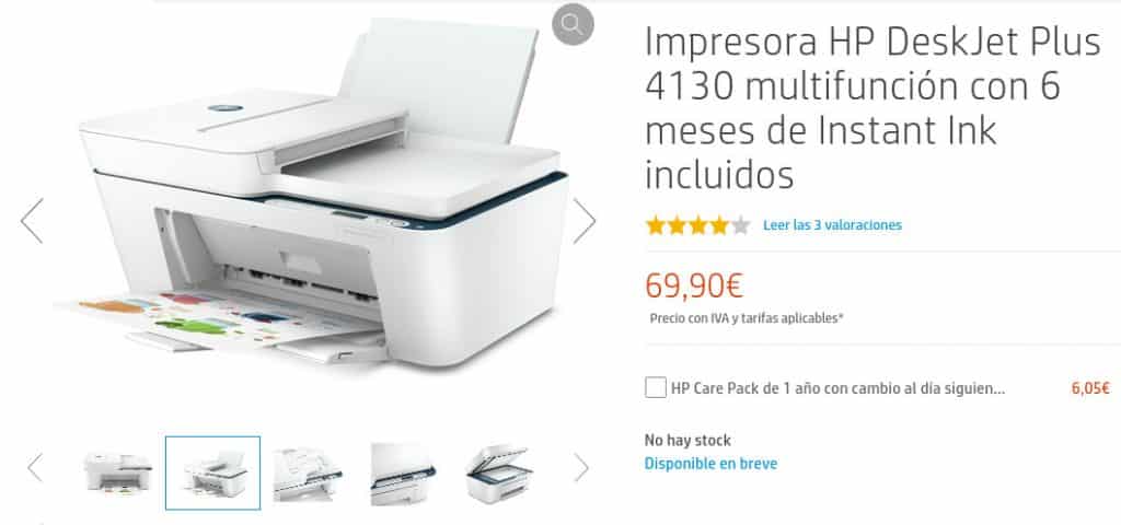 Precio Impresora HP DeskJet Plus 4130 multifunción