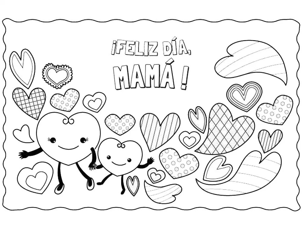 Dibujos de corazones para colorear feliz día mamá