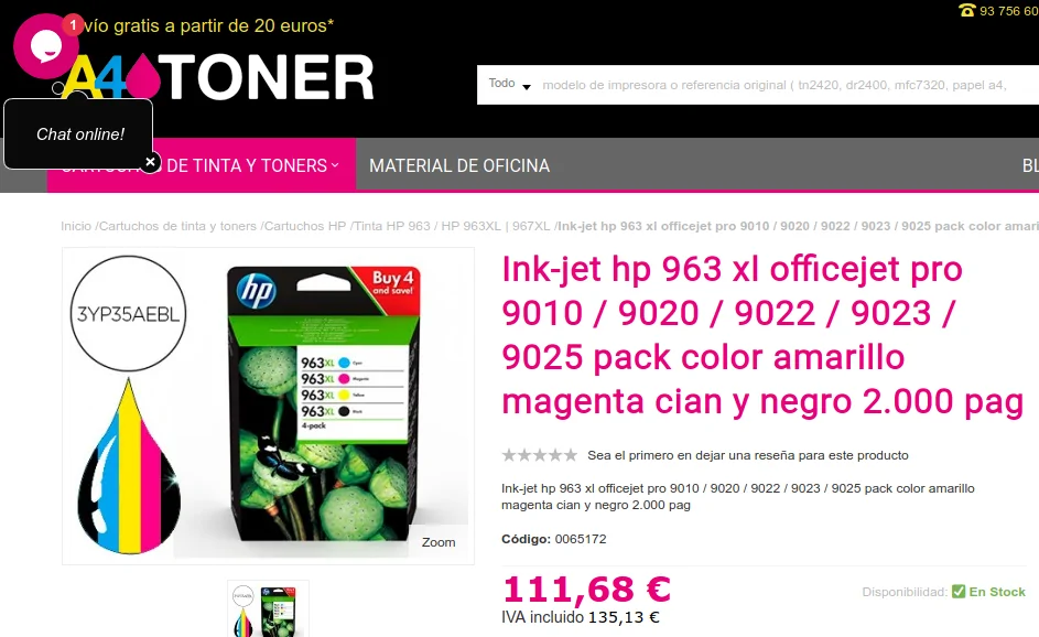 Precio cartuchos de tinta para la impresora HP OfficeJet Pro 9010