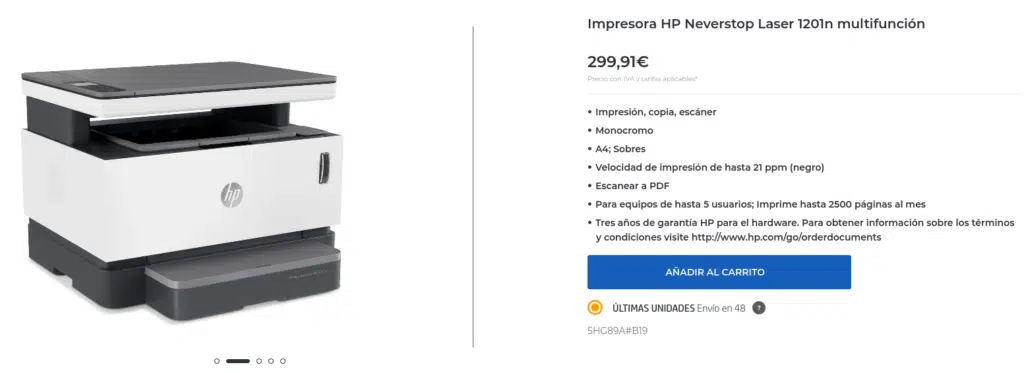 Precio Impresora HP Neverstop Laser 1201n multifunción - HP Store España