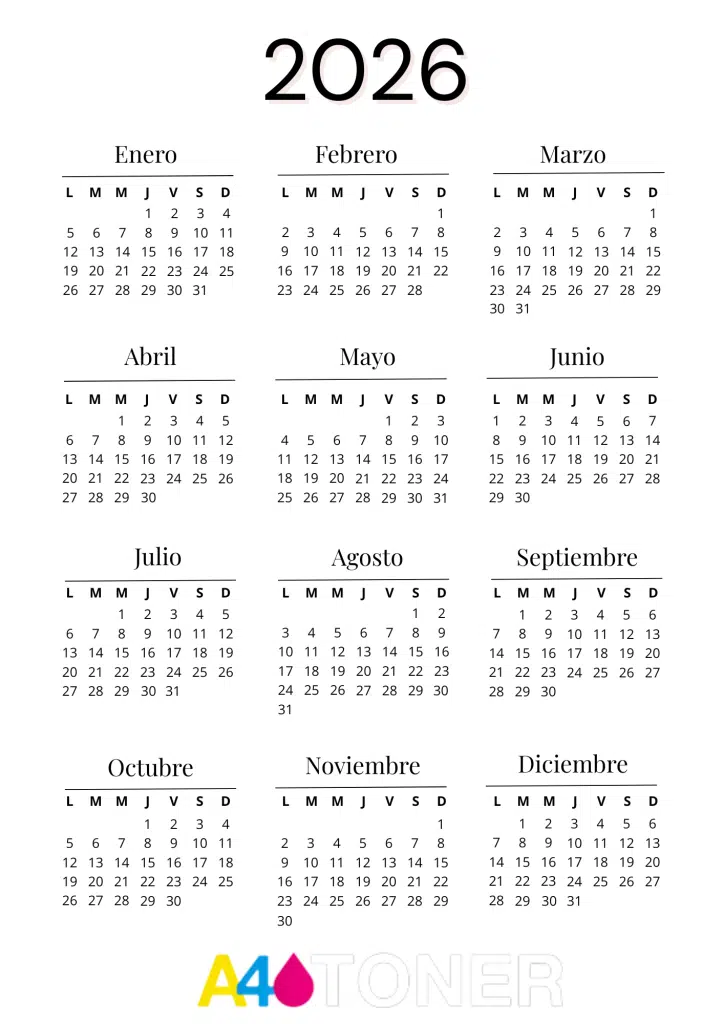 Copia de Documento A4 Calendario 2026 Anual Multicolor