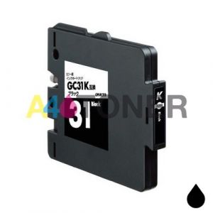  Cartucho de tinta compatible con GC31BK, sustituye al cartucho original Ricoh 405701 negro.
