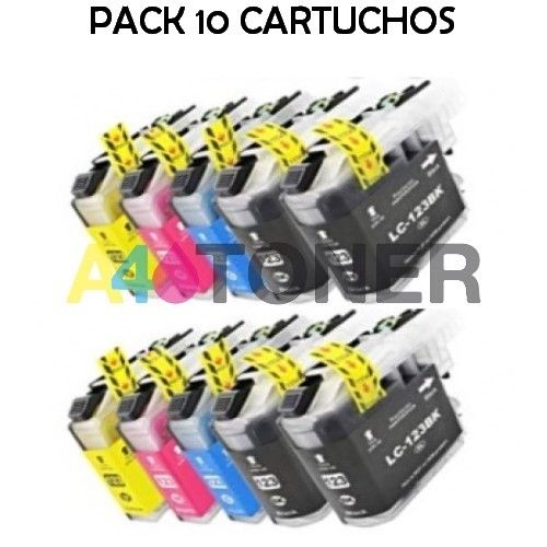 ▷ Comprar Pack 10 cartuchos de tinta LC121XL LC123XL compatible con Brother  LC-123 LC-121 - A4toner ❤️