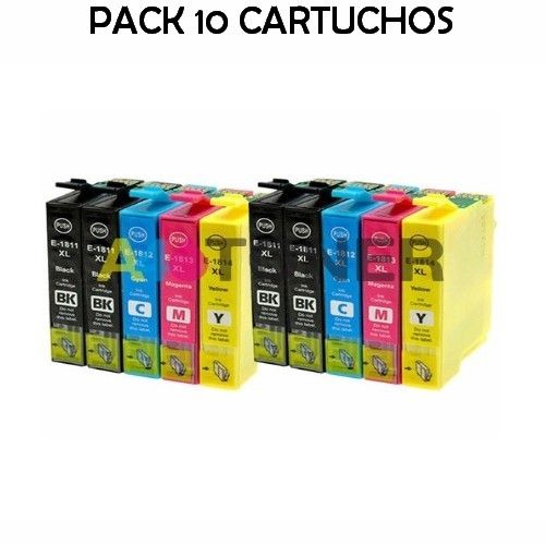 ▷ Comprar Pack 10 cartuchos de tinta T1811 T1812 T1813 T1814 compatible  18xl margarita - A4toner ❤️